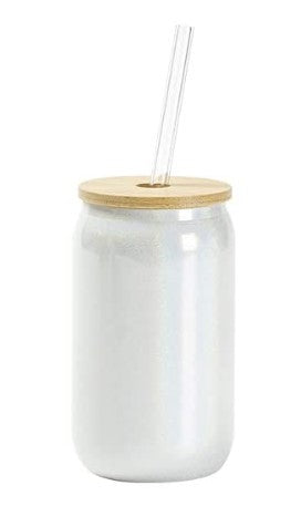 White Glitter Glass Beer Can Tumbler (13 oz) Blanks for Sublimation (In-Store Pickup ONLY)