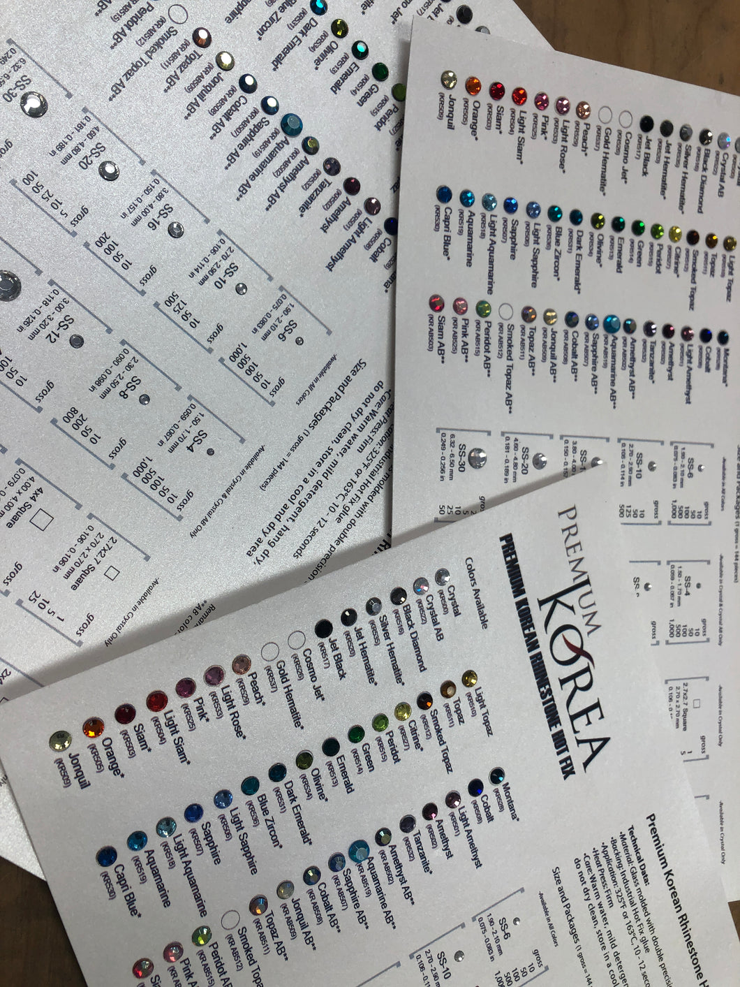 Rhinestone Color Sample Card